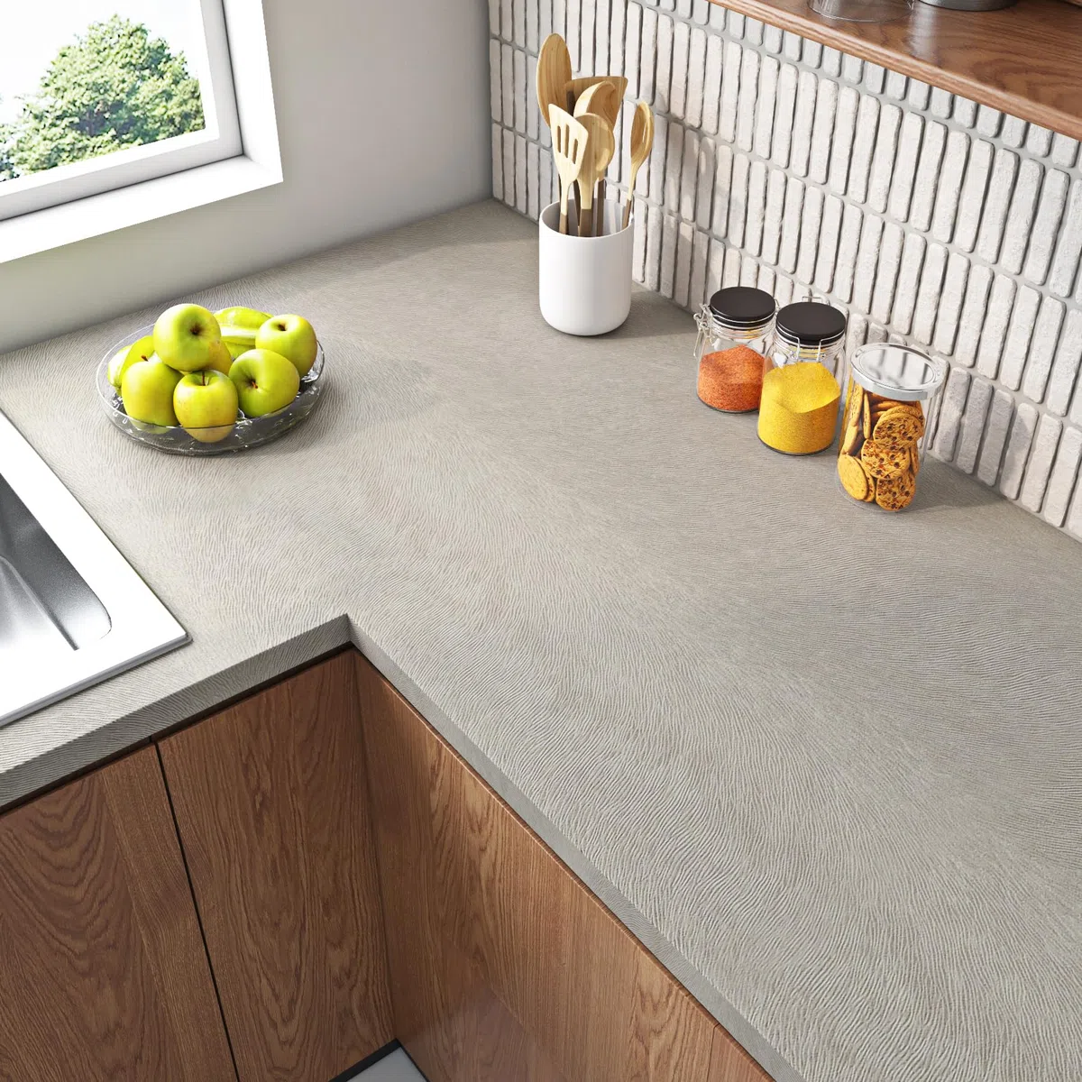 Livelynine Pellicola Adesiva per Mobili Grigia Rilievo Carta Adesiva per Mobili Cucina Armadio Lavabile Carta da Parati Adesiva Muro Camera da Letto Grigio Chiaro Adesivi per Mobili Cassetti 40CMx2M