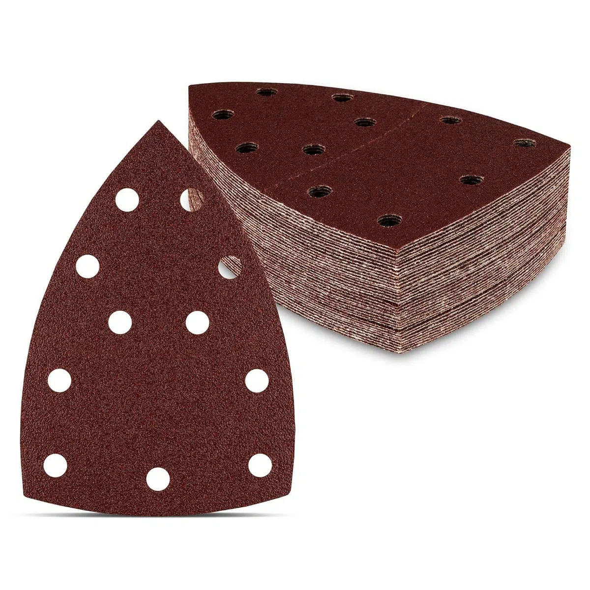 Triangoli Abrasivi Prio │ 50 pezzi │ 11 fori │ 105 x 152 mm │ grana 180 │ per levigatrici multiple │ Fogli Abrasivi │ Abrasivi Triangolari │ Carta Abrasiva