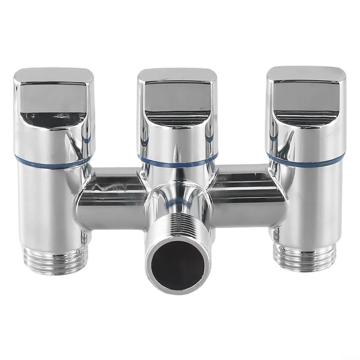 Valvola ad angolo a 3 vie, valvola deviatrice multifunzione per acqua con tripla uscita per rubinetto da bagno e doccia, splitter per lavatrice, lavastoviglie, struttura in acciaio (argento)