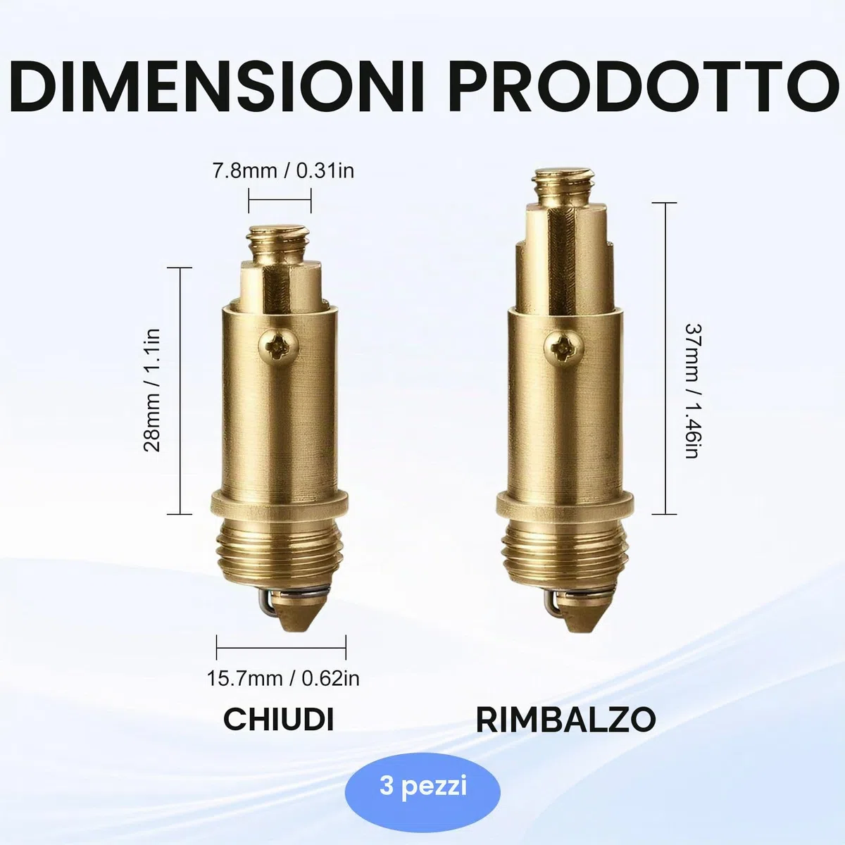 3 Pezzi Accessori per Lavelli Bullone, Valvole di Scarico Pop-Up Lavabi Click Clack Piletta Sostituzione Meccanismo, in Ottone, per la Maggior Parte dei Lavandini, Tappo di Scarico del Bacino