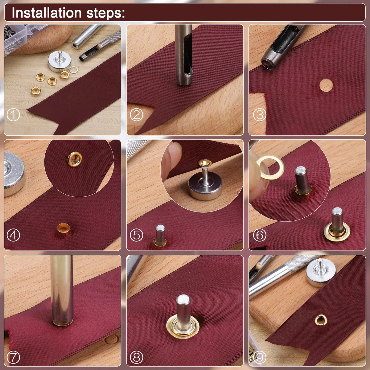 Zocipro 400Pcs Occhielli per Teloni, Occhiello Strumento con Strumenti di Installazione, Kit Occhielli Metallo per Tende Teloni Borse Scarpe Abbigliamento (Diametro interno 5 mm)