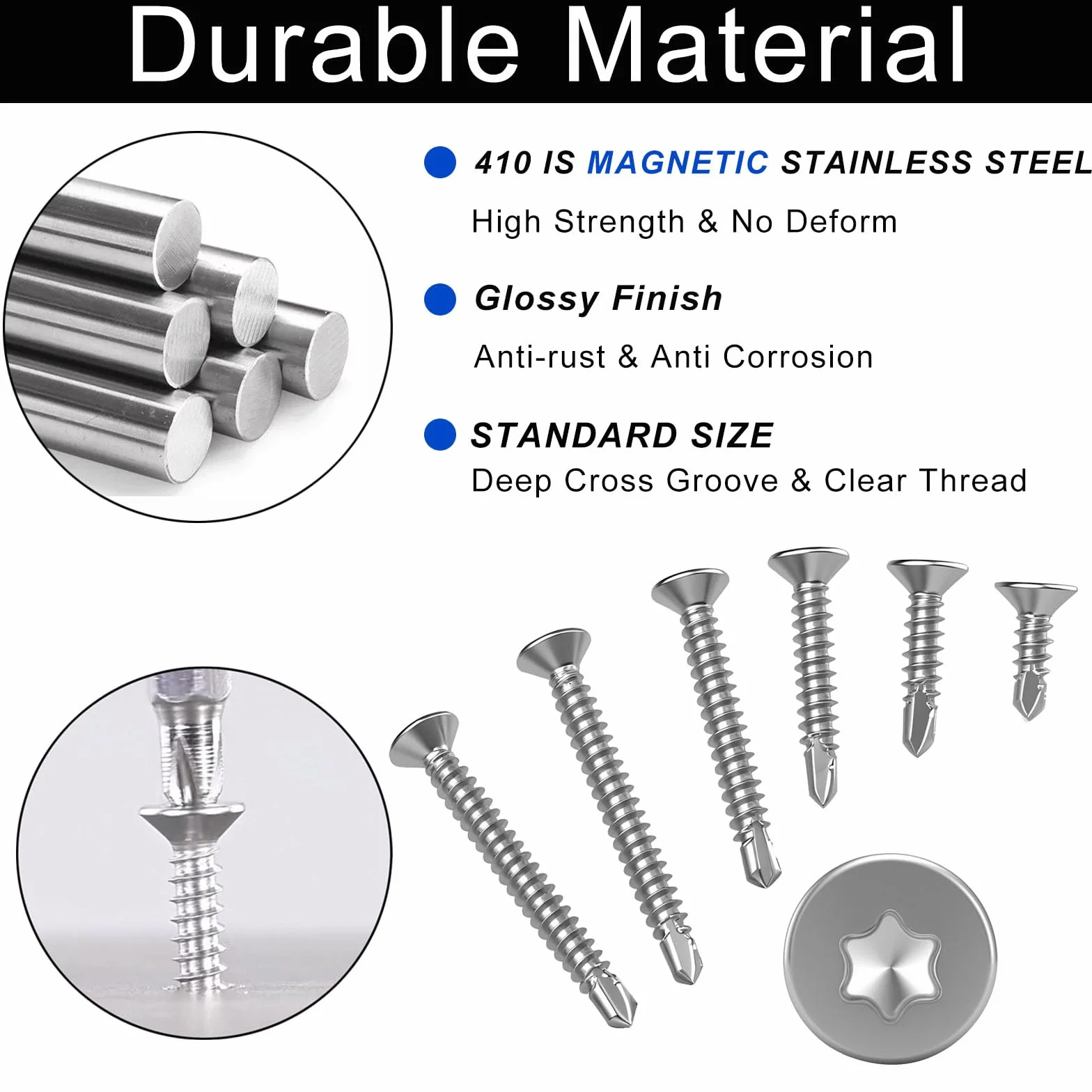 205 viti autofilettanti Torx, viti autofilettanti a testa svasata M4,2 x 13 ~ 38 mm, testa piatta in acciaio inox 410 viti autofilettanti in metallo, assortimento con 1 punte TX20.
