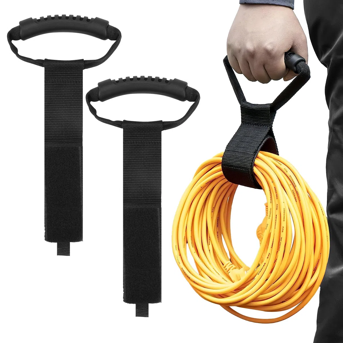 2 Pezzi Organizzatore per Cavi e Tubi con Maniglia Ergonomica, Chiusura a Strappo Regolabile da 55 cm, per Garage e Officina, Prolunga Cavo Organizer per Appendere Cavi Elettrici e Tubi da Giardino