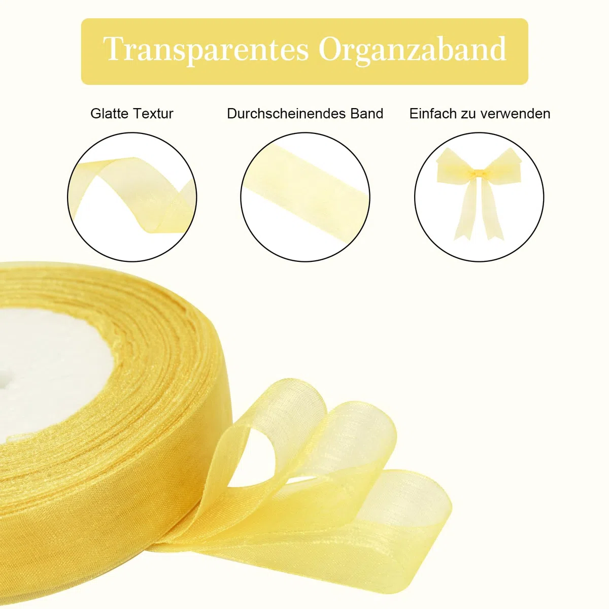 jijAcraft Organza trasparente dorato - Nastro in chiffon per regalo, 45 m, tulle sottile, per fiocchi, fai da te, albero di Natale