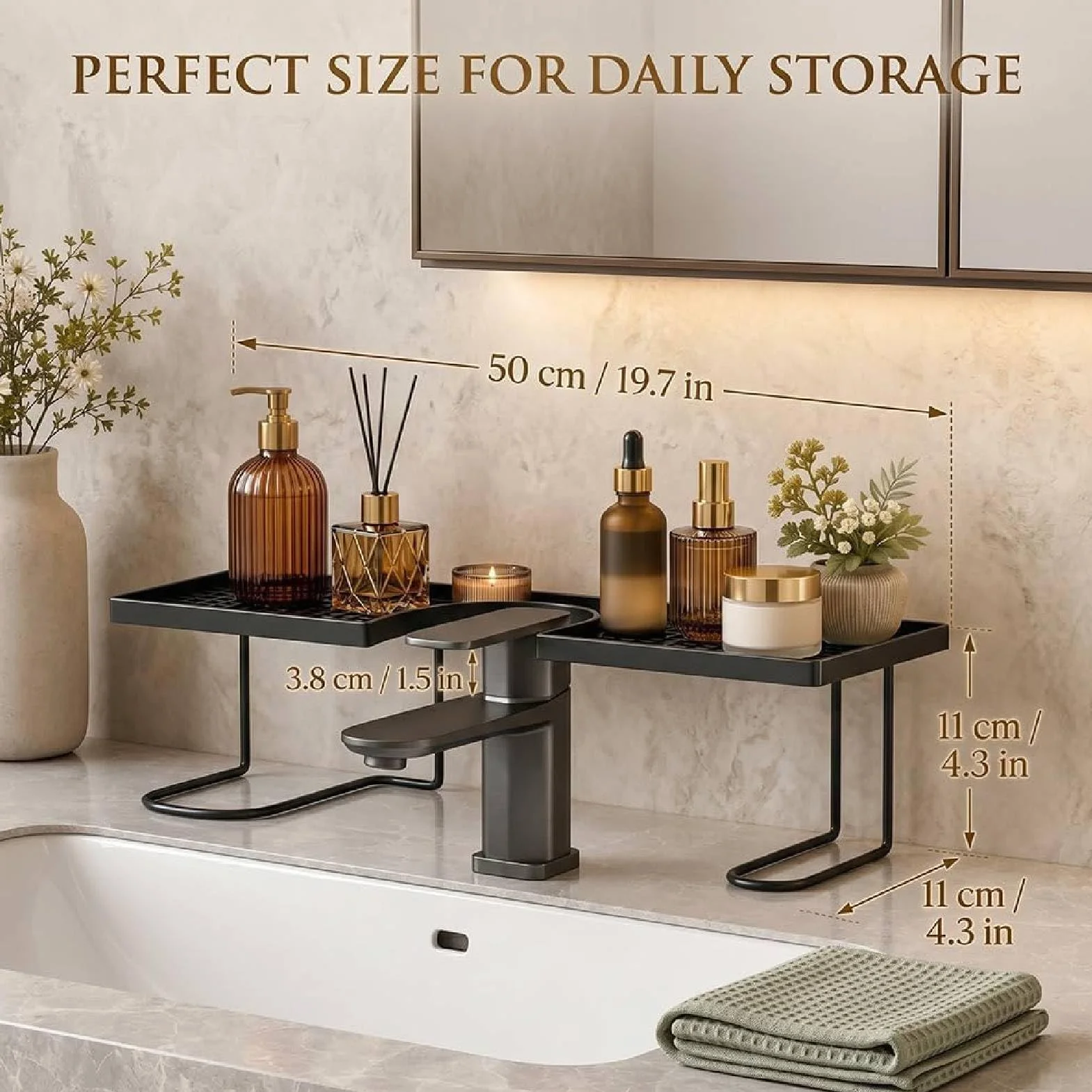 Dietro il rubinetto, organizer per lavello senza fori, organizer per lavello universale, rimovibile, a forma di U, per bagno, cucina, piano di lavoro (bianco)