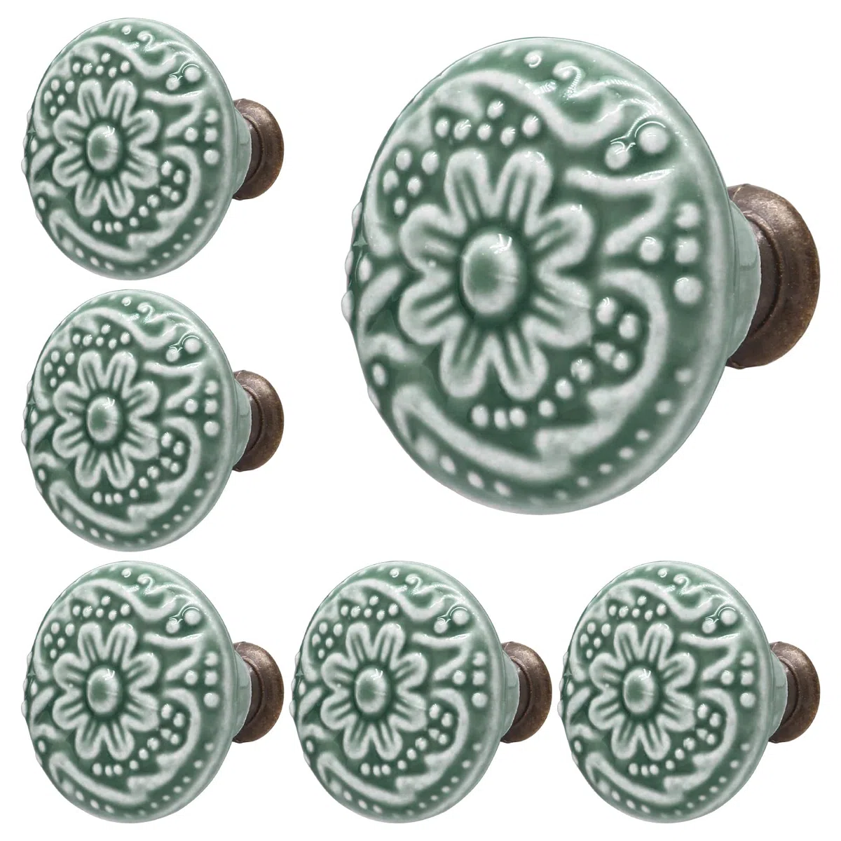 Piutouyar Pomelli in ceramica verde, pomelli per armadio da cucina, pomelli per cassetti e cassetti, pomelli decorativi per mobili, per cassetti, credenze, armadi, armadi, 34 mm di diametro (10 pezzi)