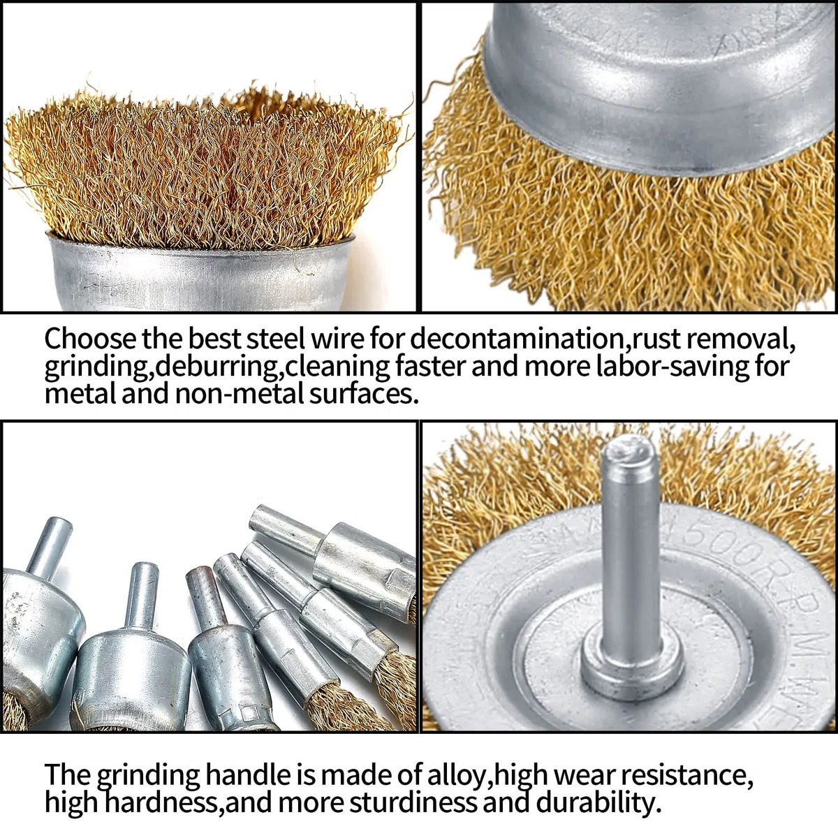 11 Pezzi Spazzole Metalliche per Trapano, Spazzola Ottone a Tazza per Ruggine Metallo Legno Trapano Smerigliatrice con 1/4 Pollice Gambo Filo Acciaio per Rimozione Ruggine/Corrosione/Vernice