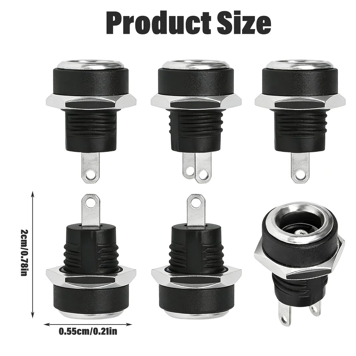 Nivofu 6x Presa Jack Alimentazione DC 5.5 x 2.1 mm, Connettore Femmina da Pannello a 2 Pin con Dado e Rondella, Adattatore di Montaggio in Metallo per Progetti Fai-da-Te, Riparazioni Elettroniche