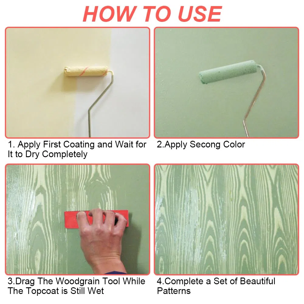 4 Pezzi Strumento Venatura Del Legno, Spatola Effetto Legno, Strumento Effetto Legno Venalegno per Pittura Pennelli da Pittura Grano Pittura Effetto Fai-Da-Te Strumenti Decorazione(7,4/8,7/13/15 cm)