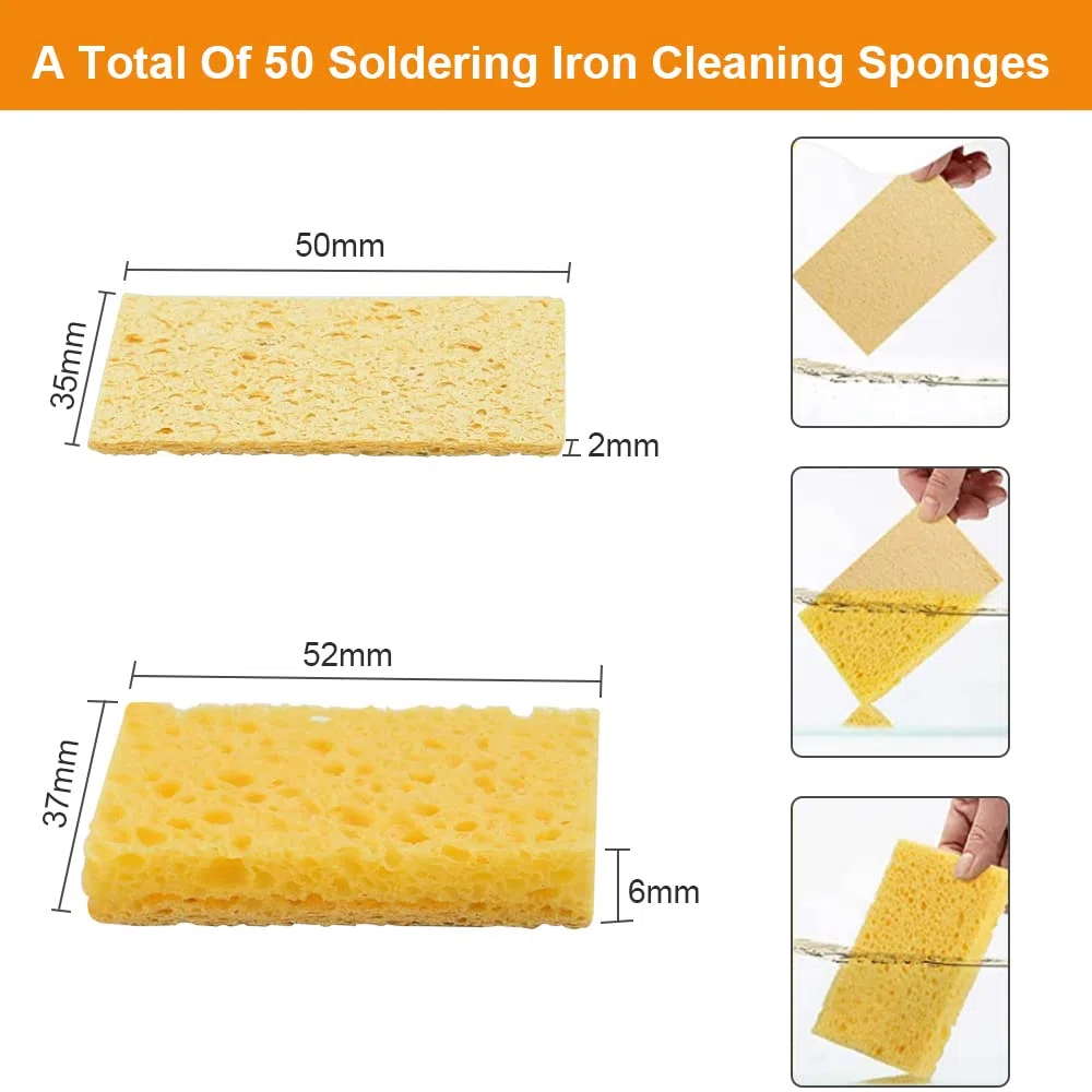 50 Pz Spugna Saldatore per Pulizia Punta Saldatore Spugna Pulizia Saldatura Detergenti per Spugne Pulizia Saldatura Giallo con Pinzette Spugna per Pulire le Punte del Saldature