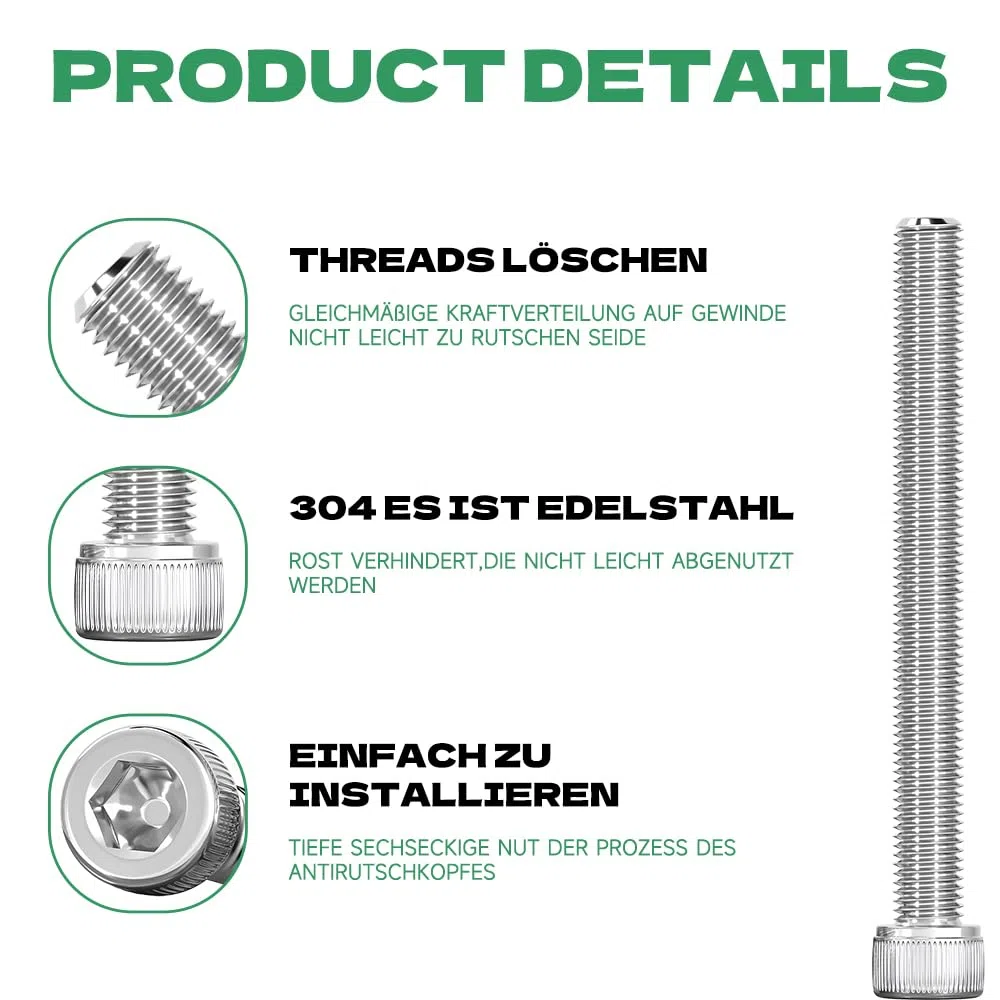 Set di 180 viti M3 x 30, viti a testa cilindrica, viti a testa cilindrica, con esagono incassato, in acciaio inox A2 V2A, filettatura completa, viti a brugola con dado in acciaio inox