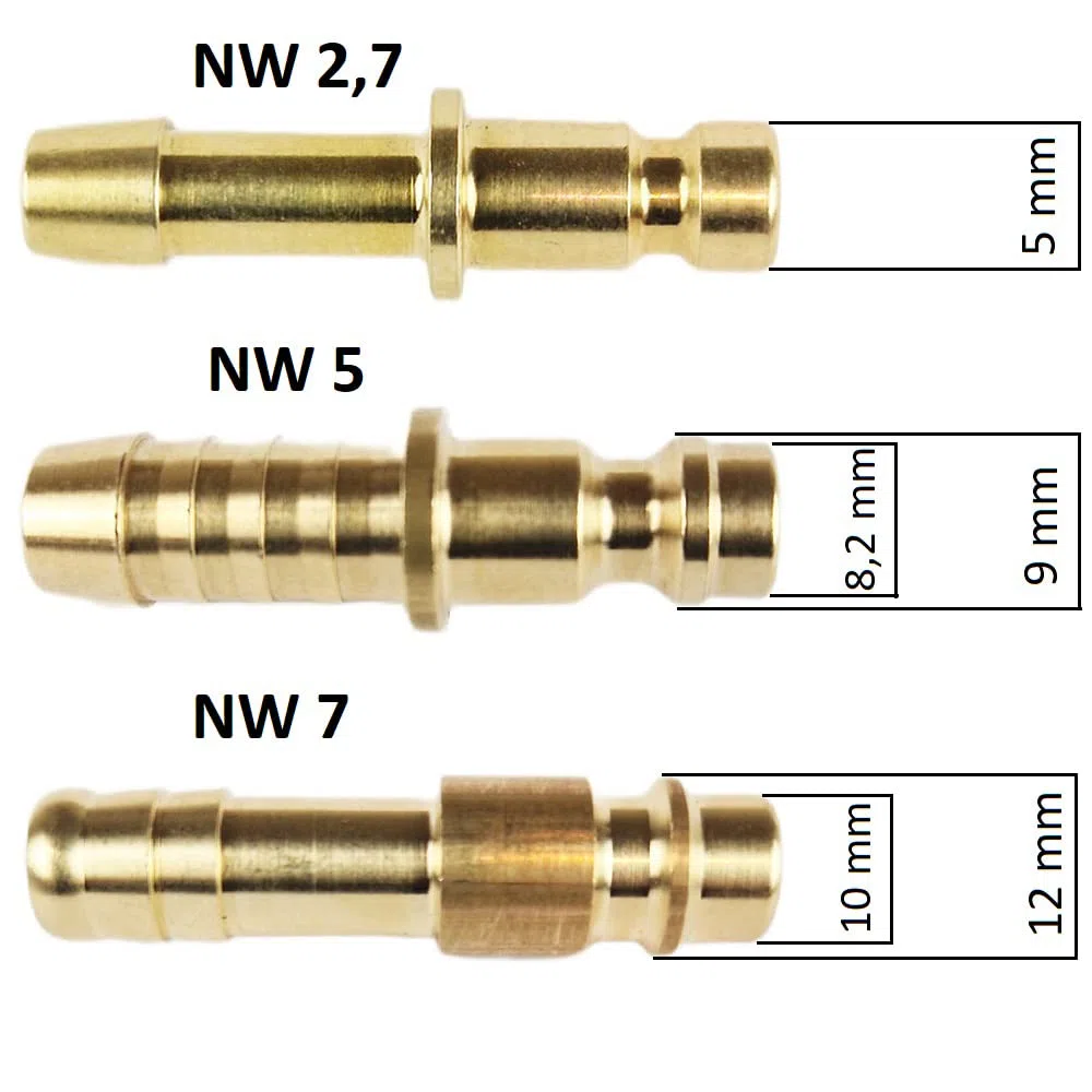 Giunto ad aria compressa NW 2,7 con tubo flessibile Micro della frizione in ottone nichelato/acciaio inox