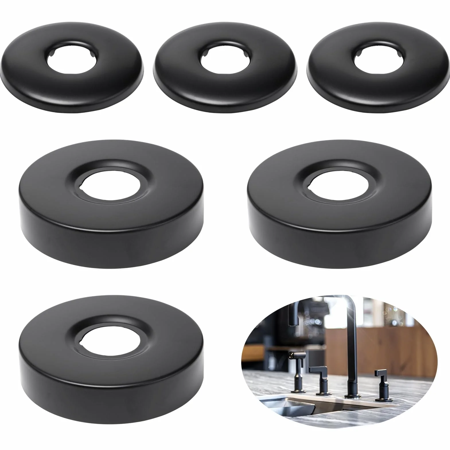 6 Pezzi Rosette Rubinetto Nero Ø21 mm/25 mm Rosetta Copritubo Doccia Acciaio Inox Copri Tubi Termosifoni Rosetta Copritubo Muro per Rubinetti Doccia, Rubinetti, Valvola Angolare(63x6, 80x18)