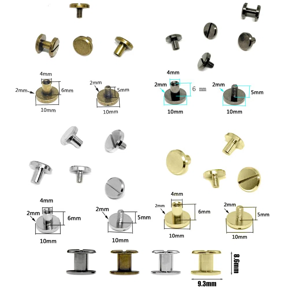 Tucireat Viti Testa Piatta 80 Paia Binding Screws Viti Set di Viti per Boccola per Libro Scrapbook Photo Album Cintura,4x6mm,Oro, Argen, Bronzo, Nero Scuro