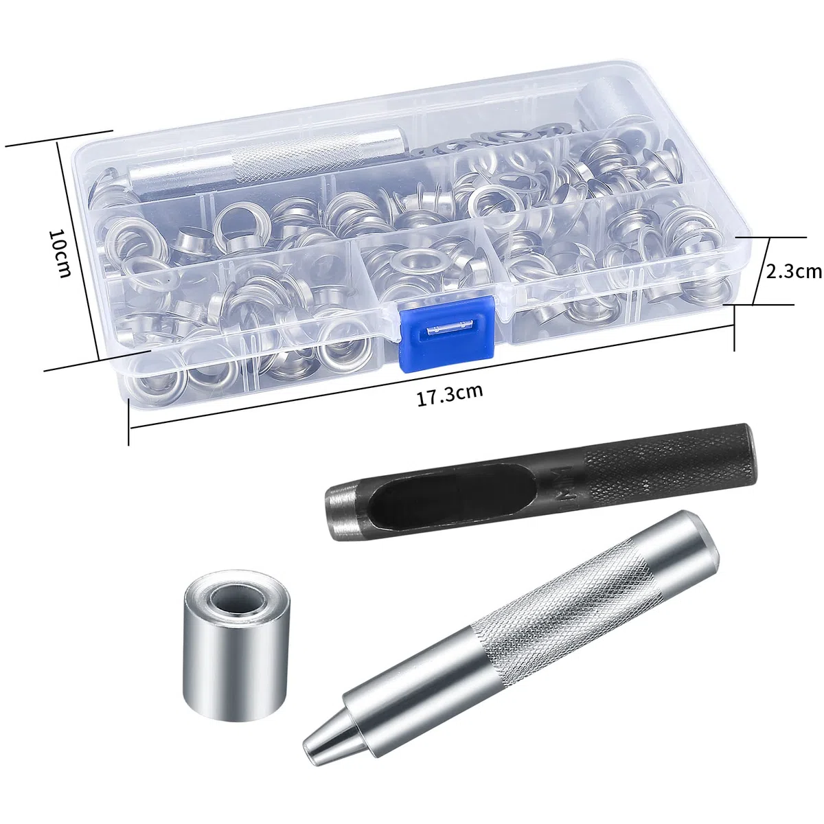 120 Kit Occhiello Passacavi Grommet Rondelle, Occhielli di Metallo Strumento Set, Occhiello Anelli Passacavo con Strumenti Installazione Kit per Telone Tessuto Tenda Fai da Te