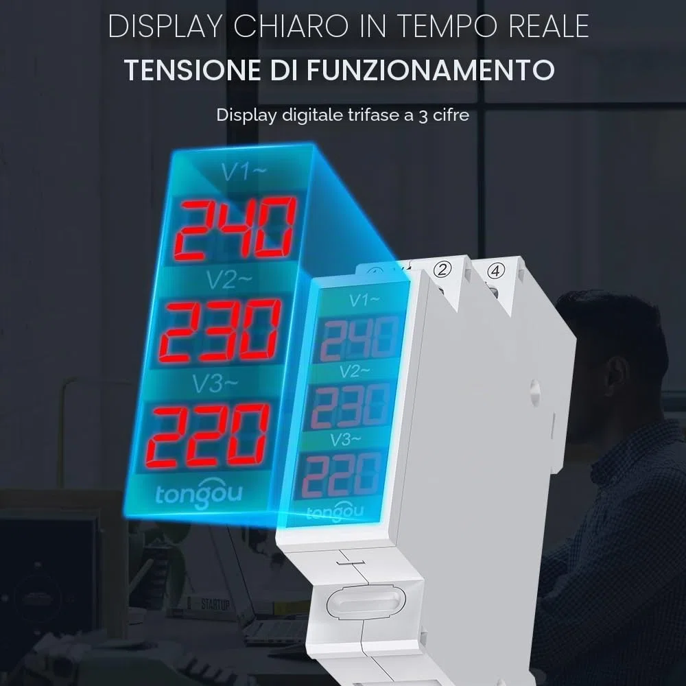 TONGOU - Mini misuratore di tensione modulare DIN Rail Mount trifase con display digitale a LED – Ac 60 – 450 V