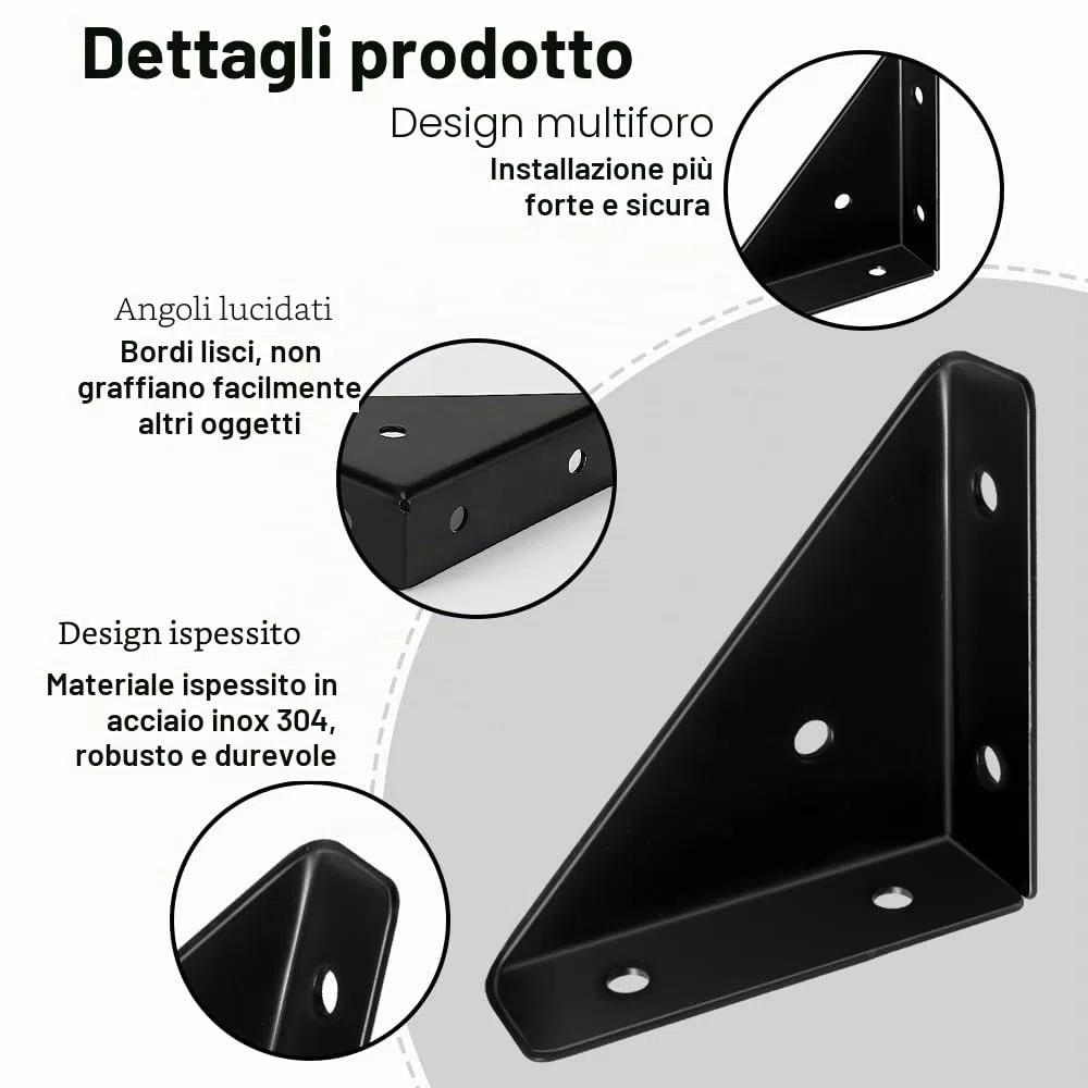 Squadrette Angolari di Supporto Triangolo, 12 pezzi Angolari Metallo per Legno, Staffe Angolari a 90 Gradi, Squadrette Angolari Nero, Staffa Angolare, Utilizzare per Stabilizzare Letti, Armadi