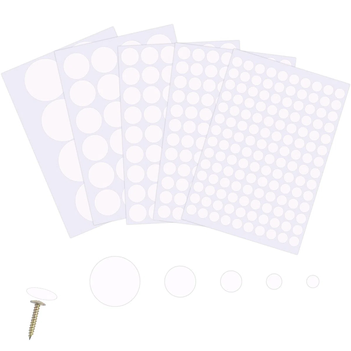 322 Pezzi Tappi Copriviti Viti Adesivi Bianchi in PVC, Ø12mm/15mm/21mm/30mm/50mm, Autoadesivi Rotondo per Fori Viti, Copri Viti Autoadesivi per Mobili, Armadi, Scrivanie Pareti e Decorazioni