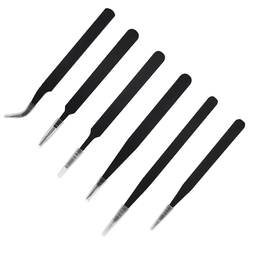 YIXISI 6 Pezzi Pinzette di Precisione ESD Kit, Pinzette Industriali Antistatiche in Acciaio Inossidabile, con Panni per La Pulizia, per Elettronica, Saldatura, Gioielli, Artigianato, Laboratorio