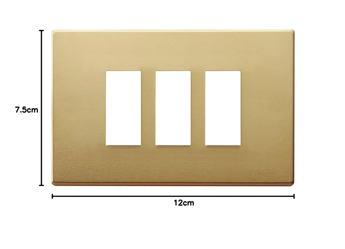 Vimar 08637.BR 8000 Placca 3 moduli standard, alluminio anodizzato, per scatole da incasso rettangolari unificate 3 moduli, fissaggio a scatto, bronzo.