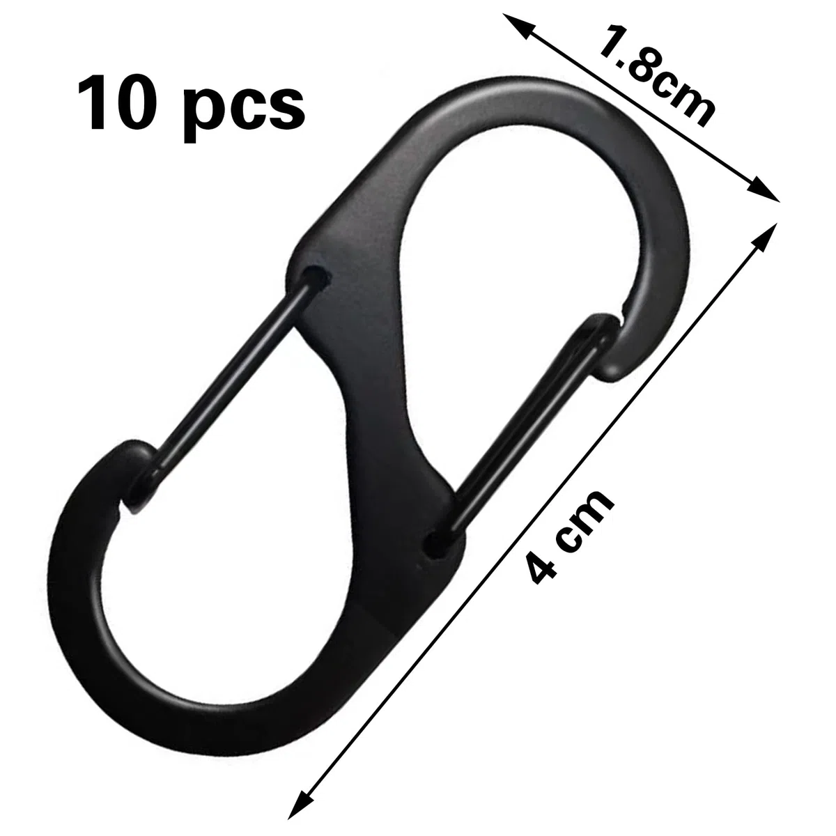 10 Mini Moschettoni Nero, Forma S, per Viaggi, Campeggio, Pesca