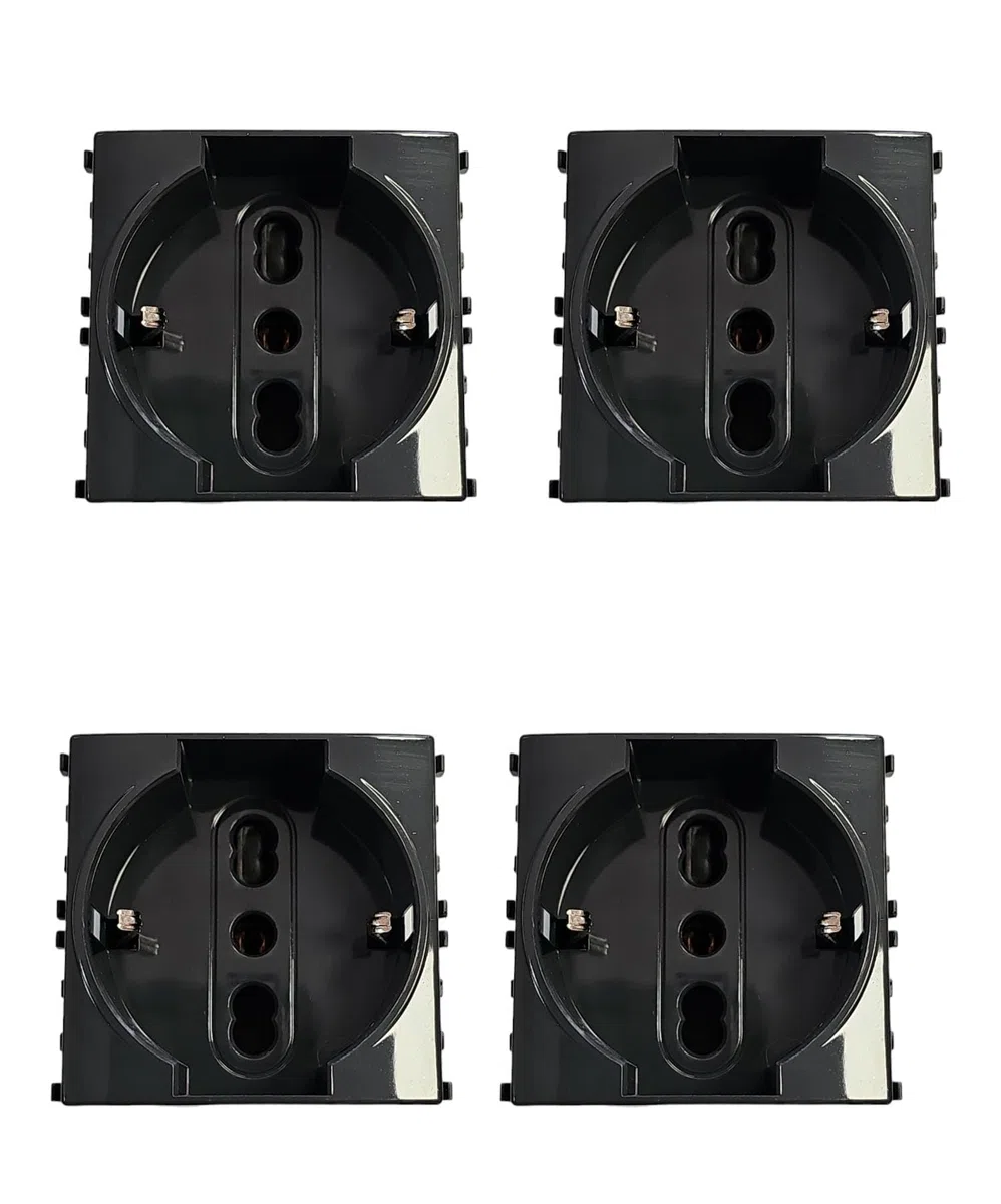 Presa Bipasso Schuko 2P+T 16A Nero Compatibile CON Vimar Plana Colore Nero (4)