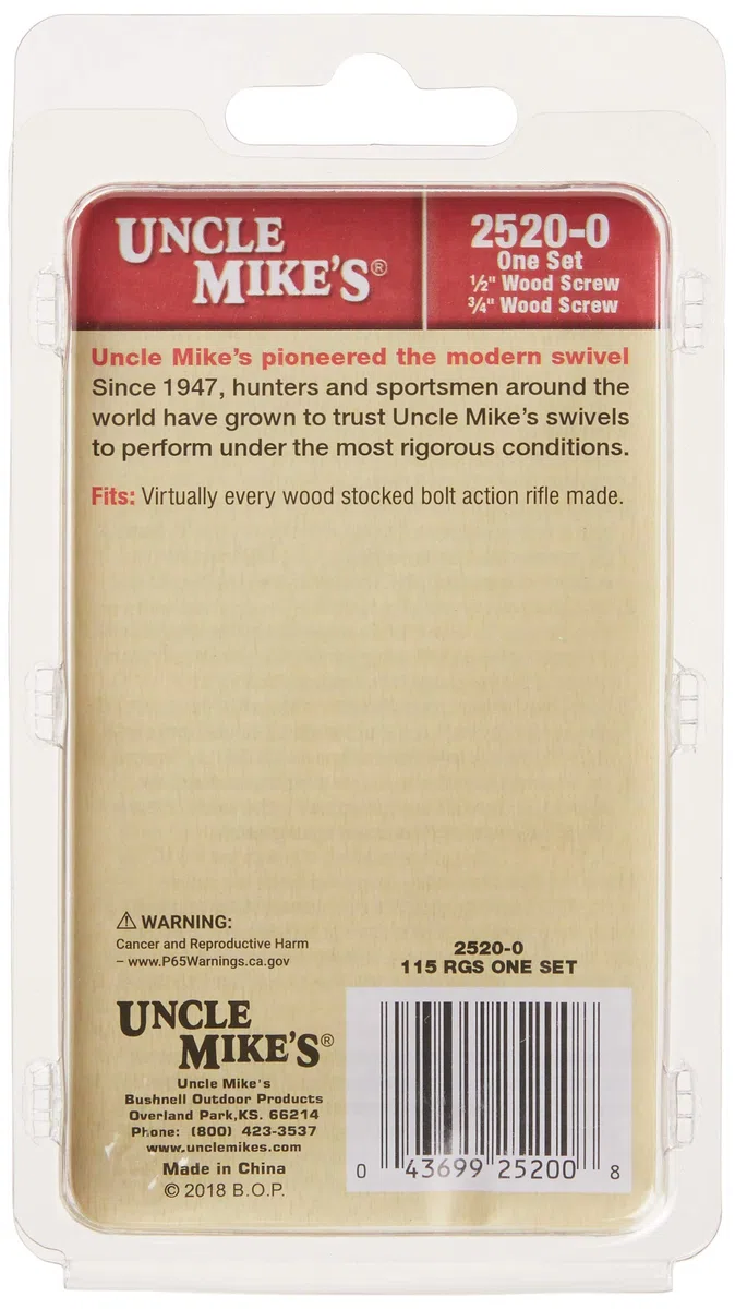 UNCLE MIKE'S 115 RGS Swivel Screws, Uncle Mikes, Vite Girevole in Legno Magnum Band (1/2" Forend 3/4" Posteriore Base) Uomo, Nero