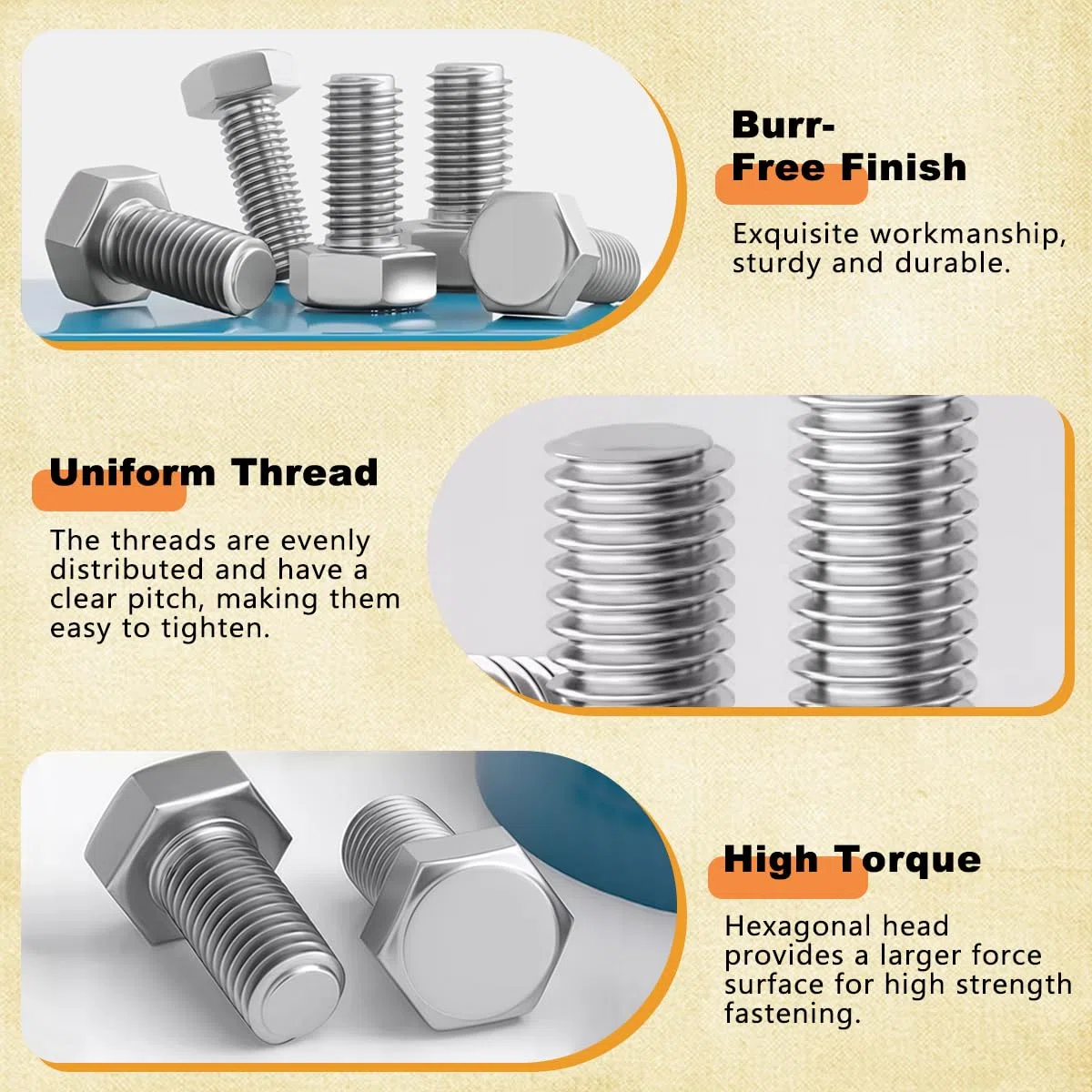 Drenky Bulloni Esagonali M8 x 16mm, 10 Pezzi Acciaio Inossidabile A2 V2A M8 Vite a Testa Esagonale Argento DIN 933 Alta Resistenza Filettatura Completa Bullone Inox