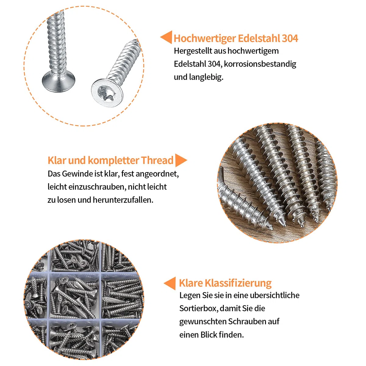 400 Pezzi Viti Autofilettanti, Viti Autoperforanti Torx a Testa Svasata in Acciaio Inossidabile, Viti per Cartongesso Legno con Punte da Trapano - M3/M3.5/M4, 12mm/16mm/20mm/25mm/30mm/35mm (Argento)