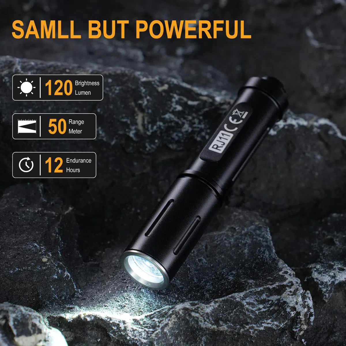 BORUIT RJ11 Torcia LED Potente Professionale 120 Lumen e 50m di Portata, Mini Torcia Bambini con Portachiavi, IP67 Impermeabile lampada Emergenza Portatile per Campeggio Escursionismo Caccia