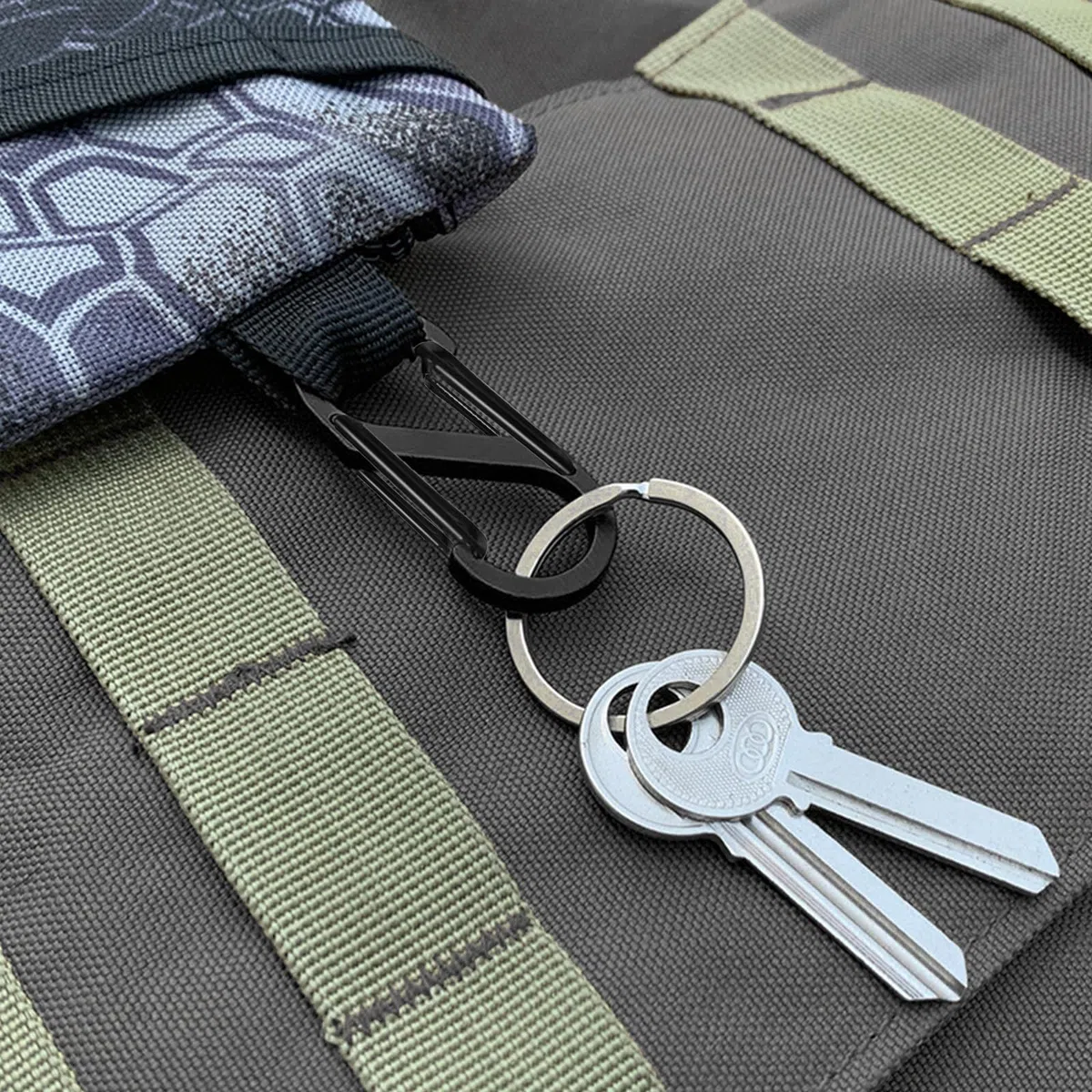 10 Mini Moschettoni Nero, Forma S, per Viaggi, Campeggio, Pesca