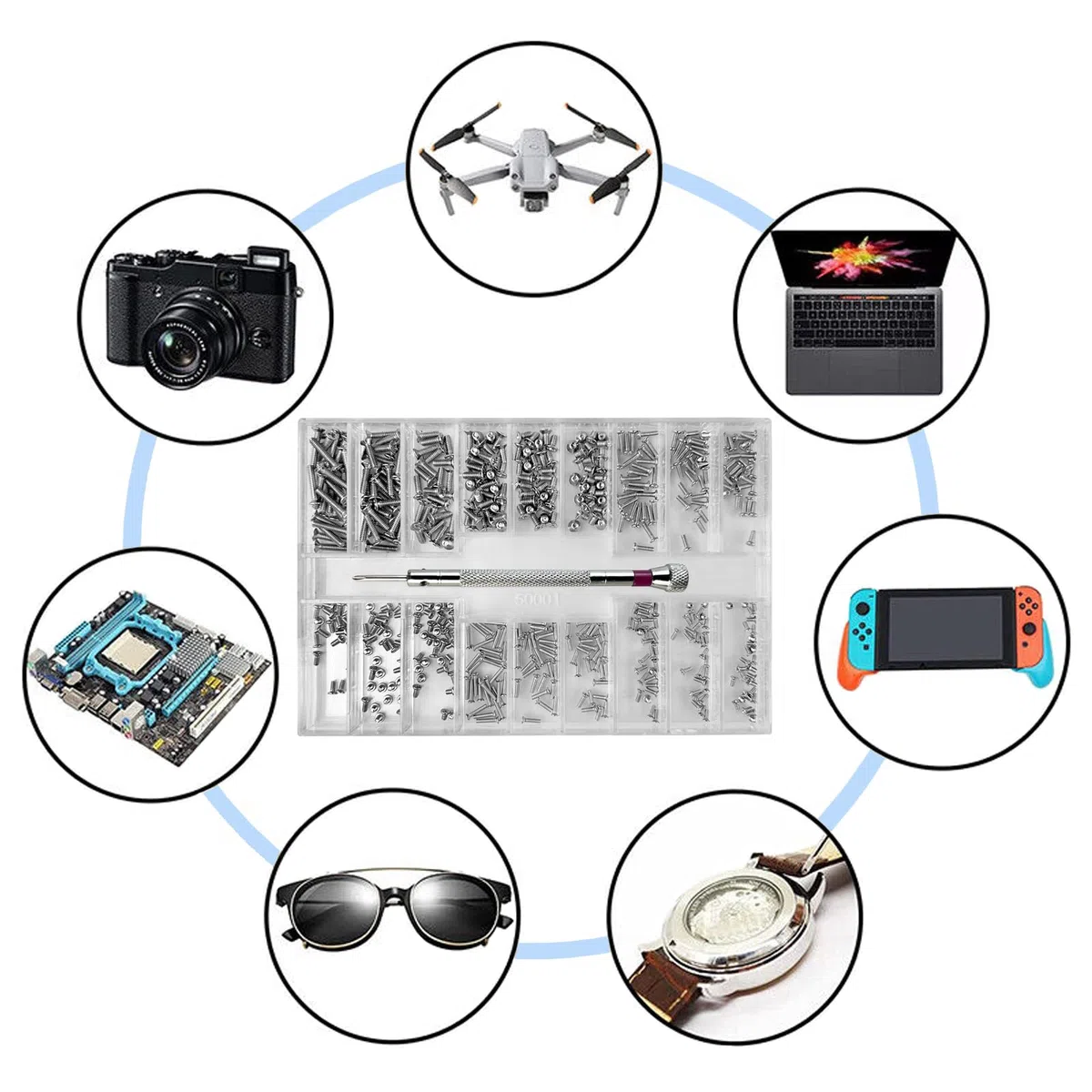 Diompirux 500 Pezzi Micro Viti con Cacciavite, Set di Mini Viti Autofilettanti, con Testa a Croce Tonda, 18 taglie di viti, per riparazione di occhiali, orologi, laptop, piccoli prodotti elettronici