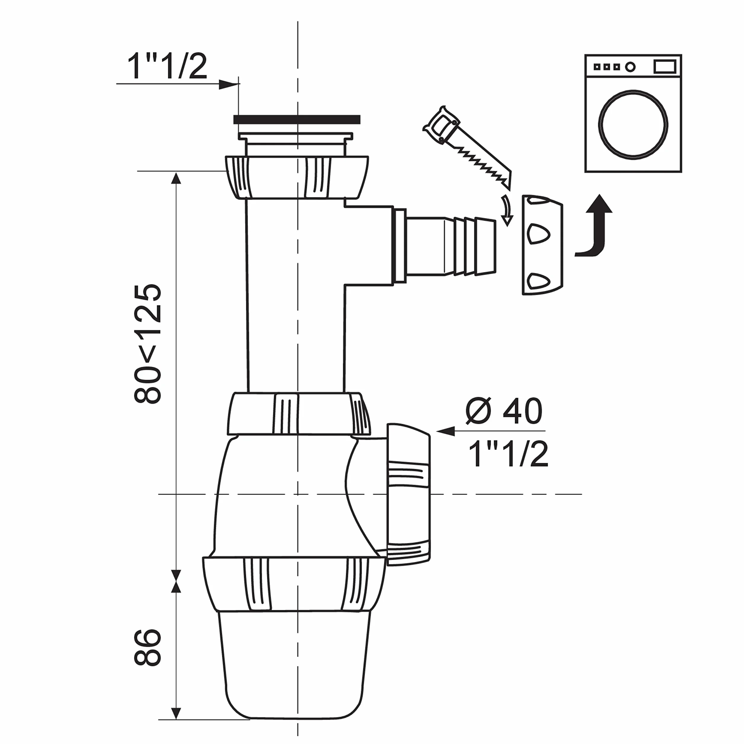 Wirquin SP3223 - Sifone per lavandino con attacco per lavatrice