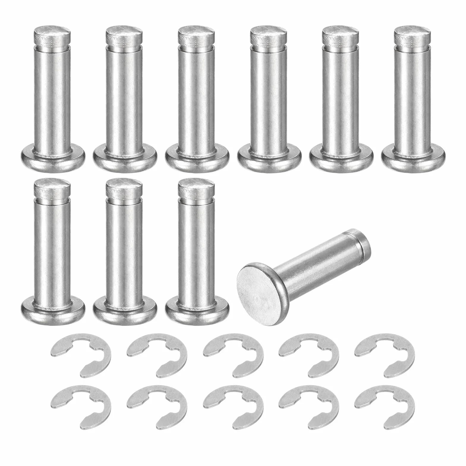 QUARKZMAN 10Set M6x20mm Perno Posizionamento Cilindrico Elastico Albero Acciaio Inossidabile 304, Perno Posizione Cilindro Cerniera Scanalato Testa Piatta con Ring Fissaggio Clip E, Argento