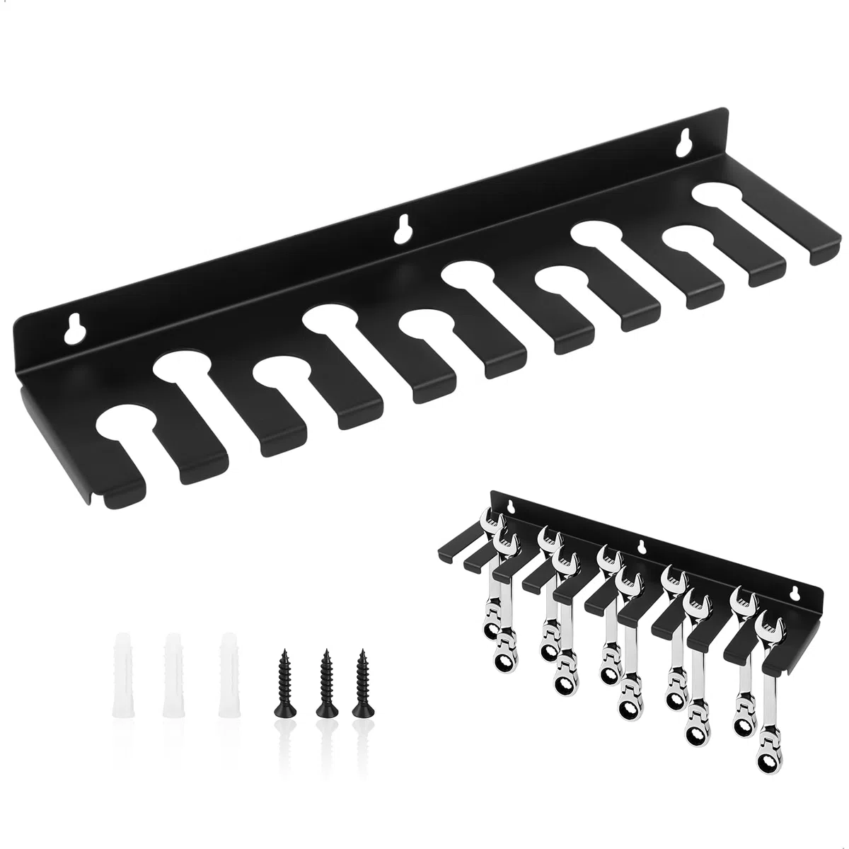Supporto da Parete per Utensili in Acciaio al Carbonio con Viti e Tasselli, Parete Attrezzata Officina Porta Cacciaviti 35 cm per Garage, Magazzino, Officina e Banco Lavoro, Nero