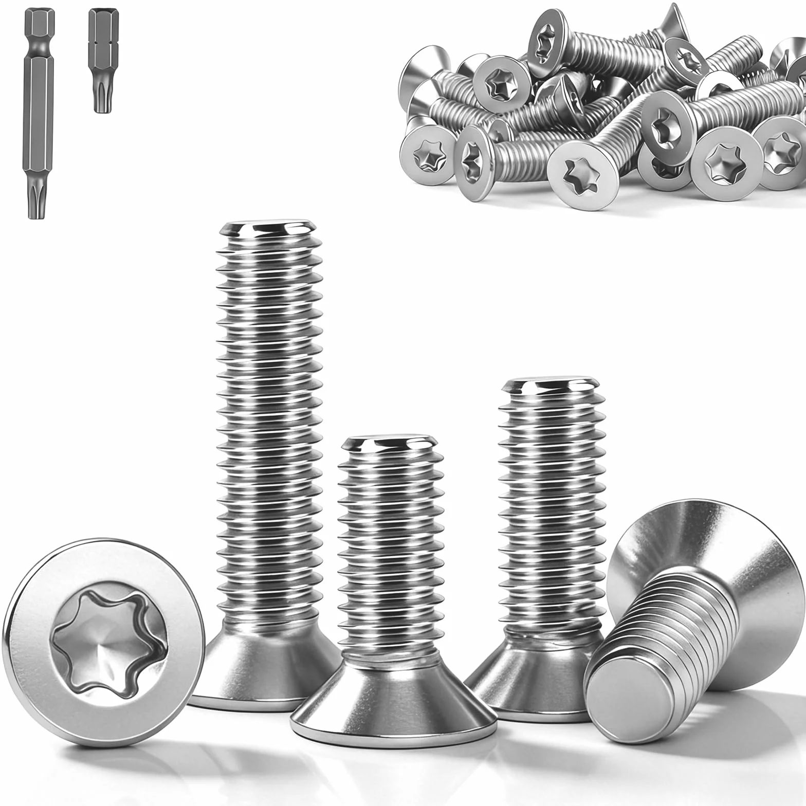 Viti a testa svasata Torx M6x16 mm, 25 pezzi Viti a testa svasata in acciaio inox A2 V2A, M6, filettatura completa metrica, inclusi 2 bit (25/50mm) per mobili, ingegneria meccanica e fai da te