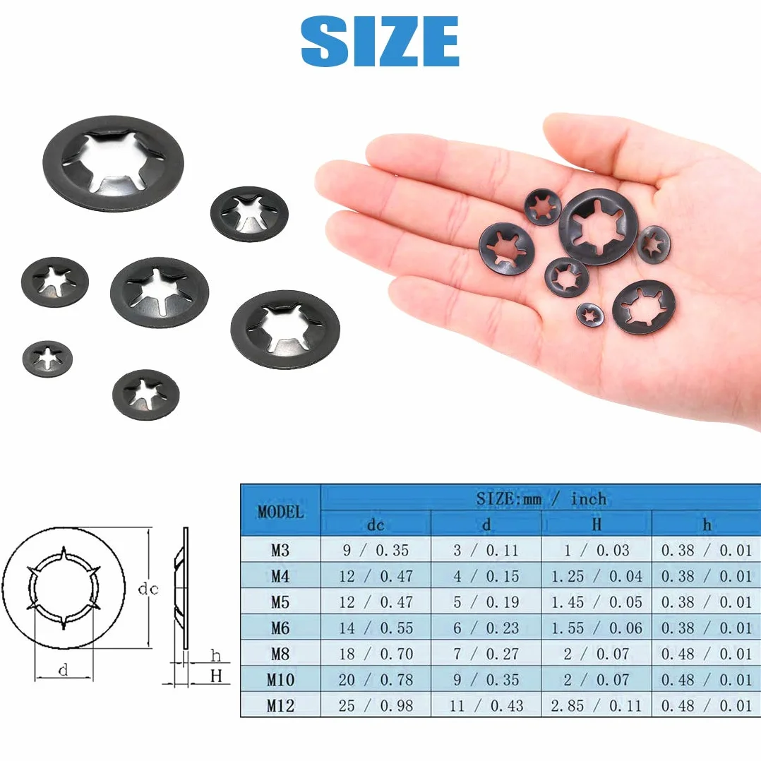 Glarks 280Pcs Dente Interno Star Lock Push On Rondelle di Blocco Clip di Velocità Fissanti Assortimento Kit