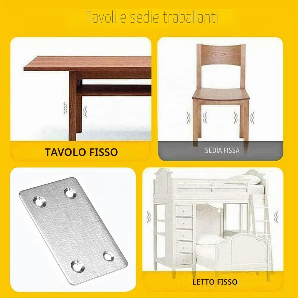 10 Pezzi Piastra In Acciaio Inox Staffa Angolare Piatta Staffa Heavy Duty Che Unisce Riparazione Piastra Staffa Dritta per Riparare Sedie Tavoli da Pranzo Letti, 60x38mm