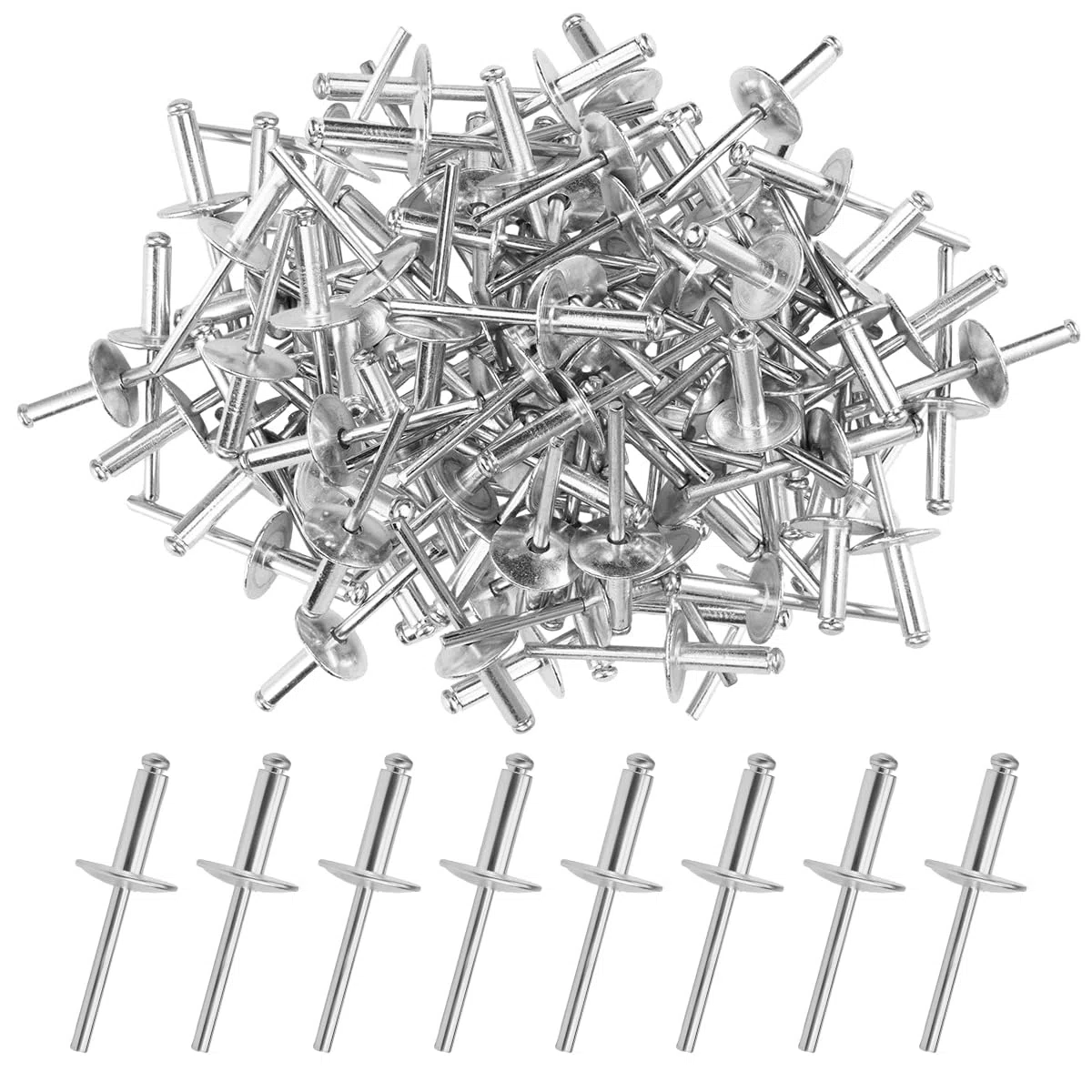 4.8mm x 16mm Rivetti Ciechi in Alluminio, 100 Pezzi Rivetti a Strappo in Alluminio, Rivetti Flangiati Grandi, Rivetti Ciechi, Rivetto Cieco a Testa per Rivetti a Strappo Legno Plastica