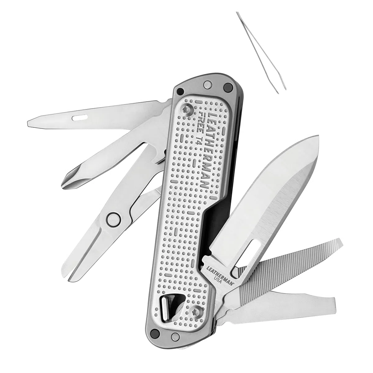 Leatherman Free T4 Multi-Tool - 12 Funzioni in 1 con Coltello, Forbici, Pinzette e Lima - Apertura Magnetica, Clip da Tasca, Leggero - Acciaio Inossidabile