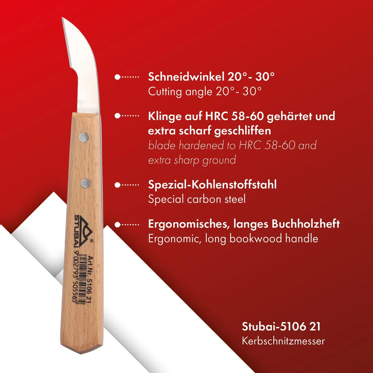 Stubai 510621 Coltello per Scultori, Curvato