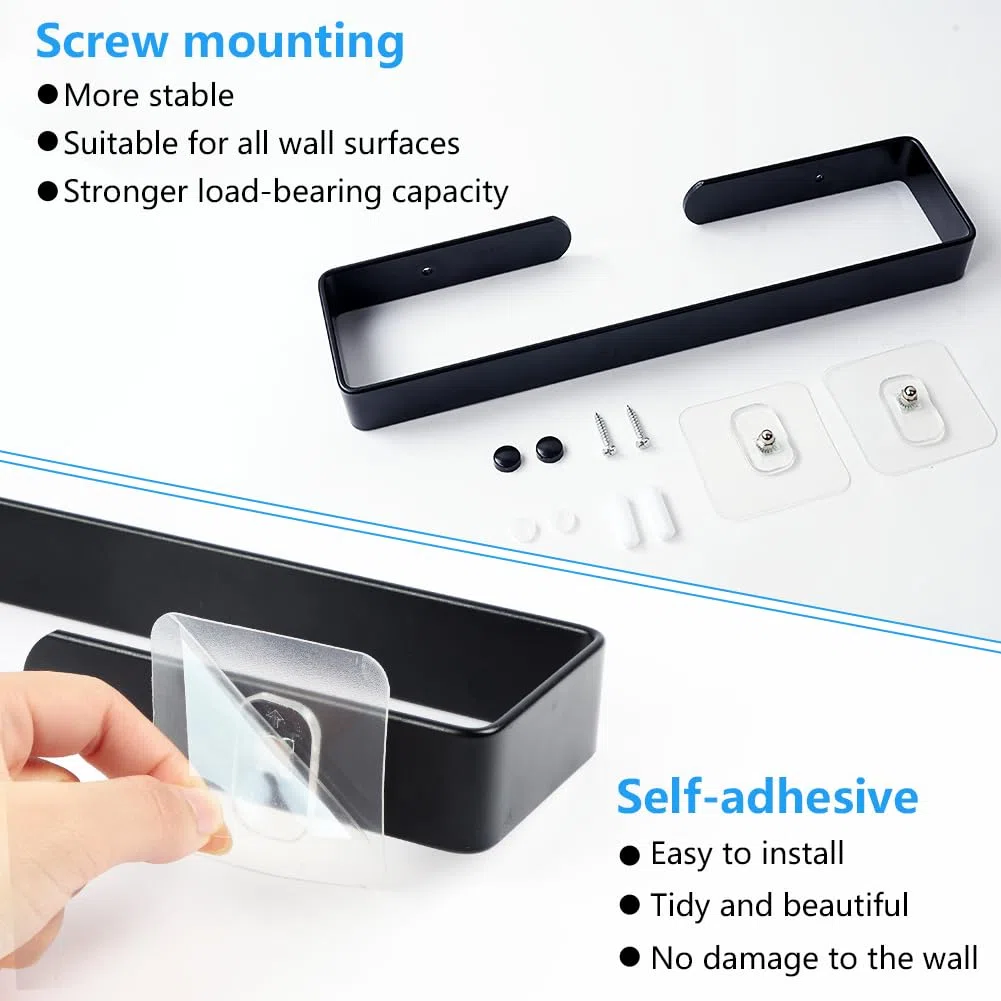 Portasciugamani Bagno Nero, Impermeabile, Antiruggine, Resistente all'Olio, Bagno Portasciugamani 30CM in Alluminio con Materiali di Installazione Inclusi, 2 Metodi di Installazione