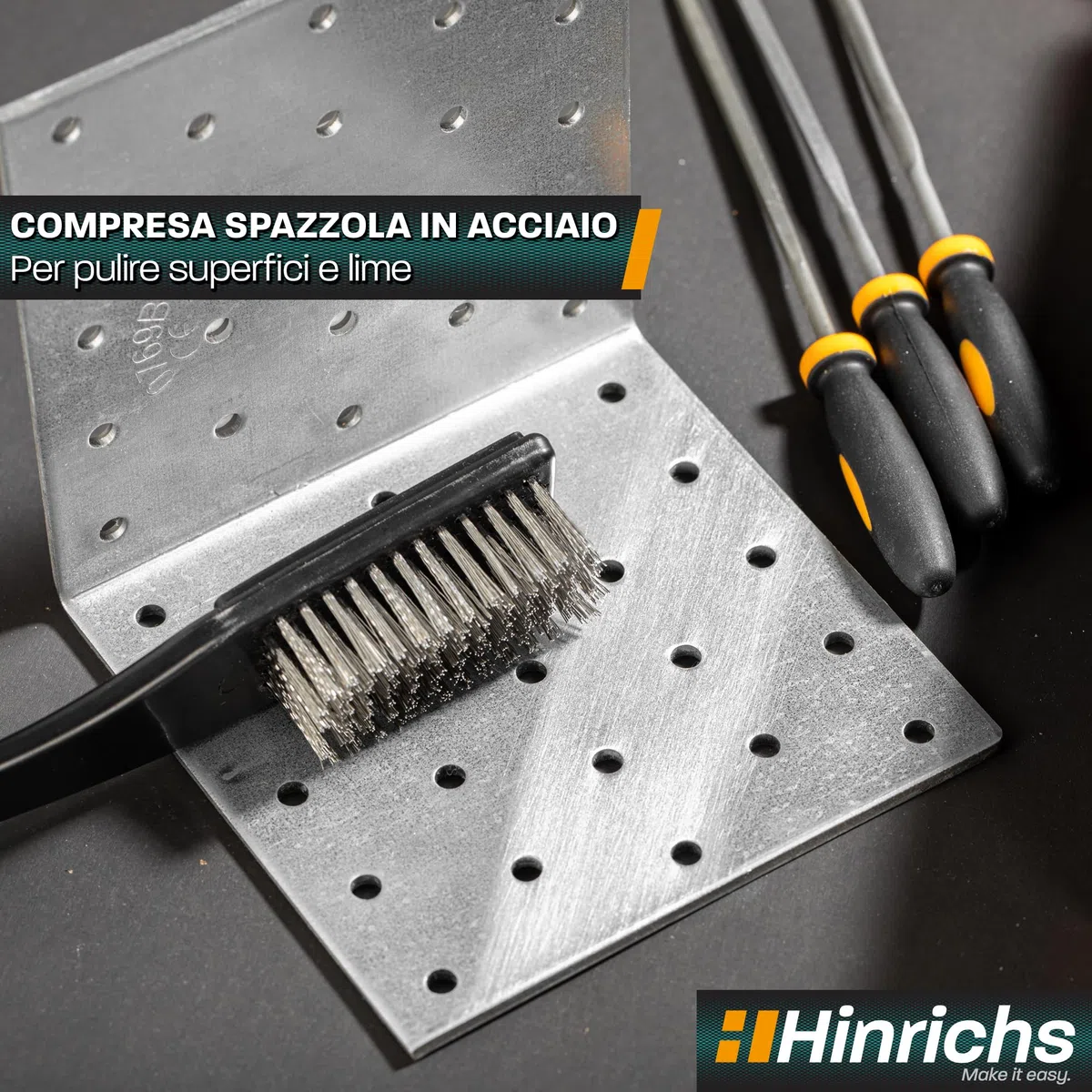 Hinrichs Set Lime Metallo e Legno 13 Pezzi - Include Custodia - 6 Lime Diamantate, 6 Lime Ferro, 1 Spazzola in Acciaio - Set di Lime Modellismo, Set di Mini Lime, Set di Lime Legno, Raspa per Legno