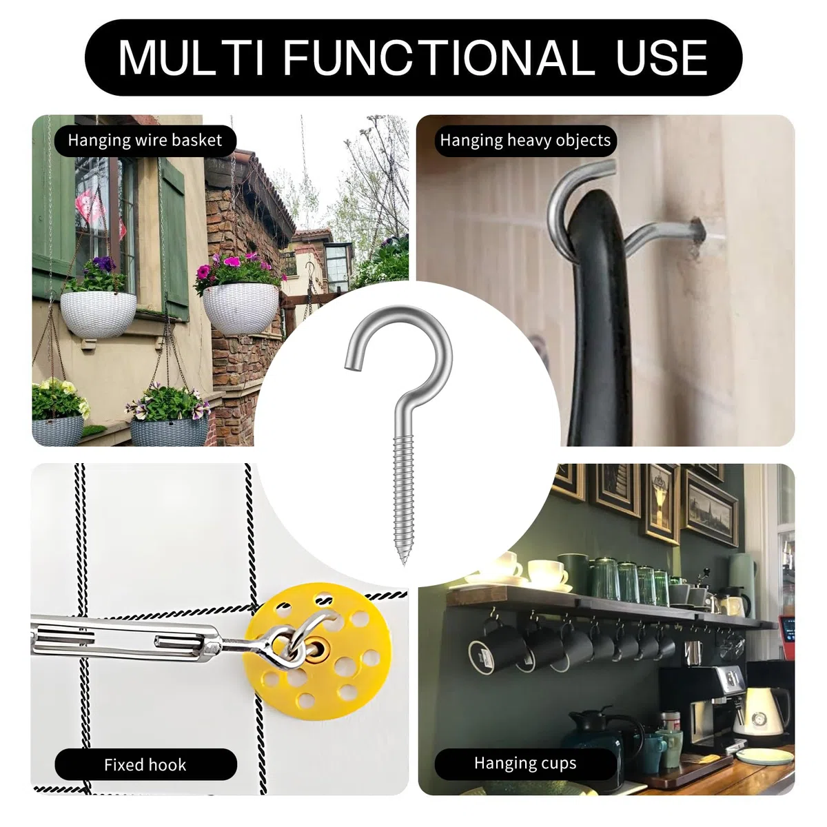 DALAETUS 30 Pezzi 50mm Ganci a Vite, Ganci Avvitabili in Metallo, Ganci da Parete per Interni ed Esterni, Ganci a Soffitto per Appendere Tazze, Lampade, Piante, Campanelli Eolici