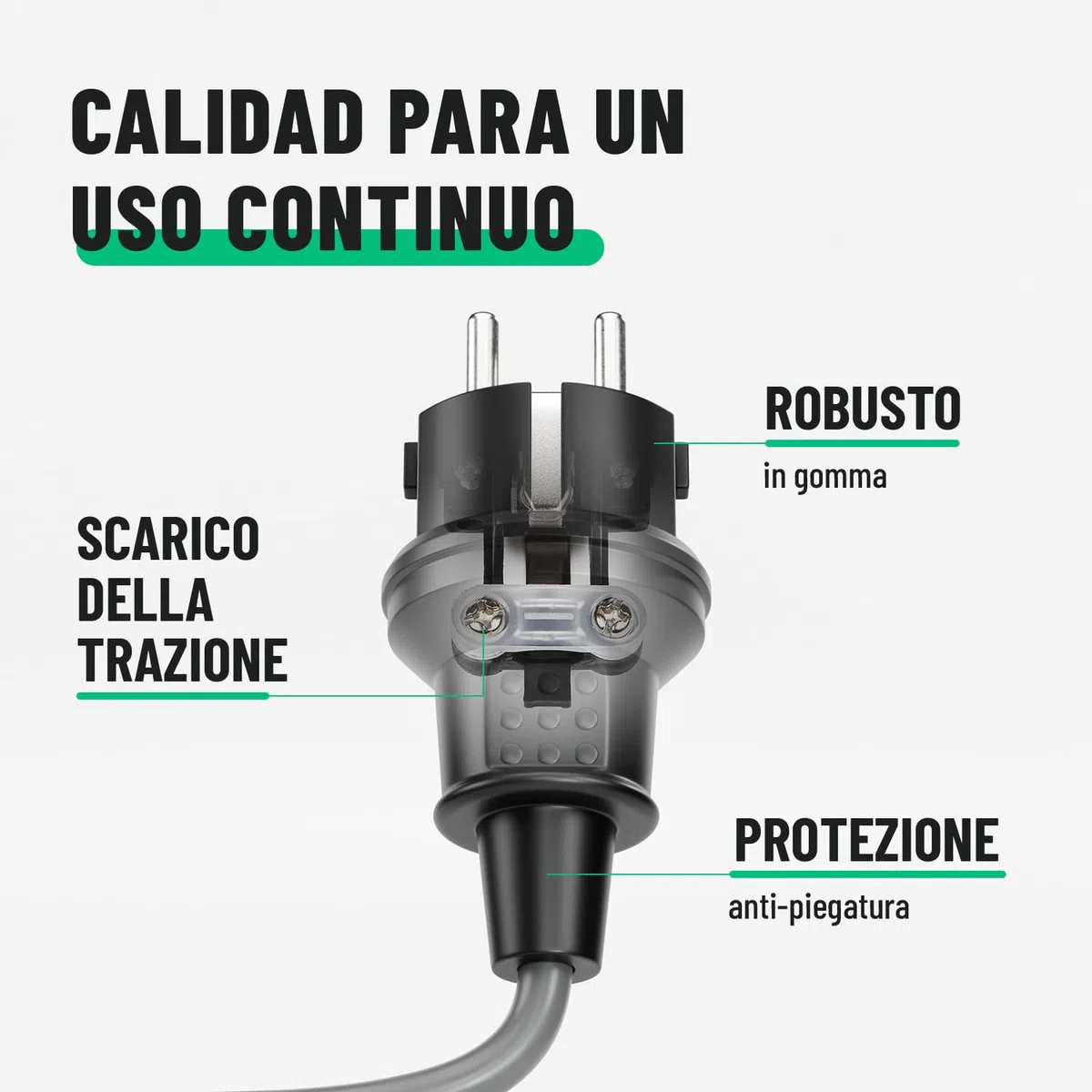 greate Spina di contatto di messa a terra, accoppiamento - Spina di contatto di messa a terra in gomma - Accoppiamento con protezione antipiega, 2 poli, 250V, 16A, 3,7kW, IP44