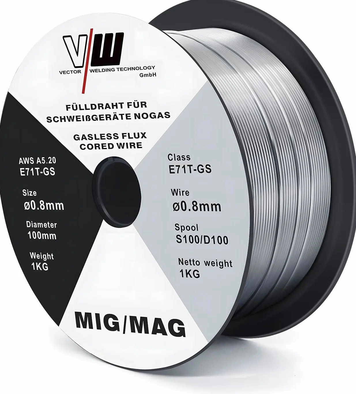 VECTOR WELDING Filo Animato E71T-GS 0,8mm 3KG Bobina MIG MAG D100 Saldatura Universale