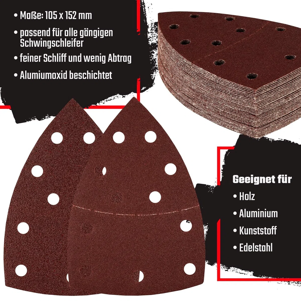 Triangoli Abrasivi Prio │ 50 pezzi │ 11 fori │ 105 x 152 mm │ grana 180 │ per levigatrici multiple │ Fogli Abrasivi │ Abrasivi Triangolari │ Carta Abrasiva
