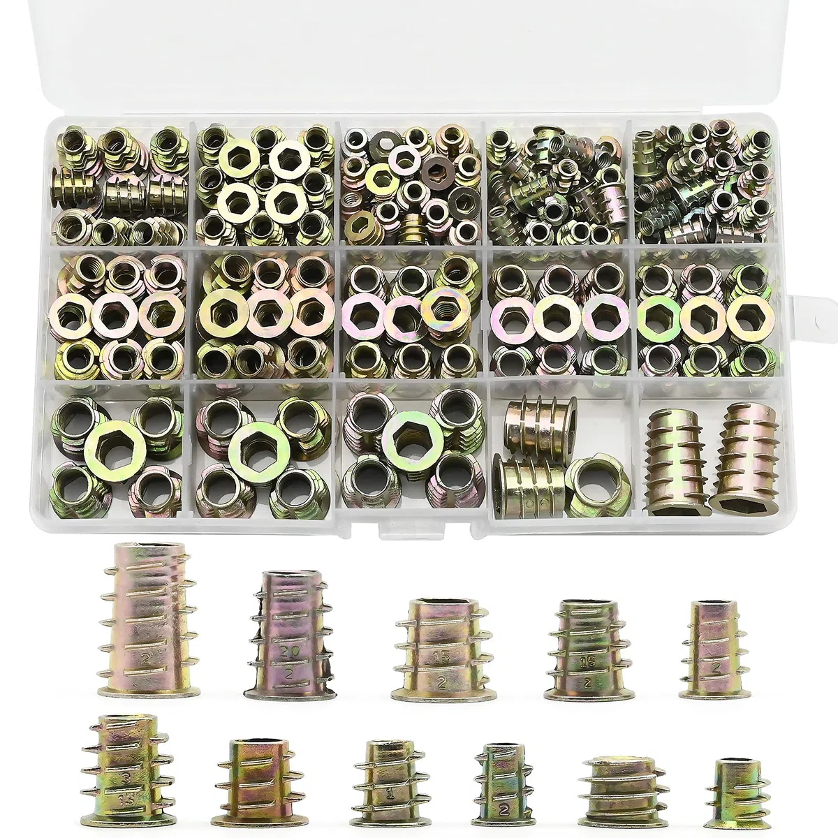 230 Pezzi Inserti Filettati Dado, M4 M5 M6 M8 M10 Inserti Filettati per Legno Bussole Filettate in lega di zinco con Esagono Incassato Dadi esagonali con inserti filettati per Mobili in Legno