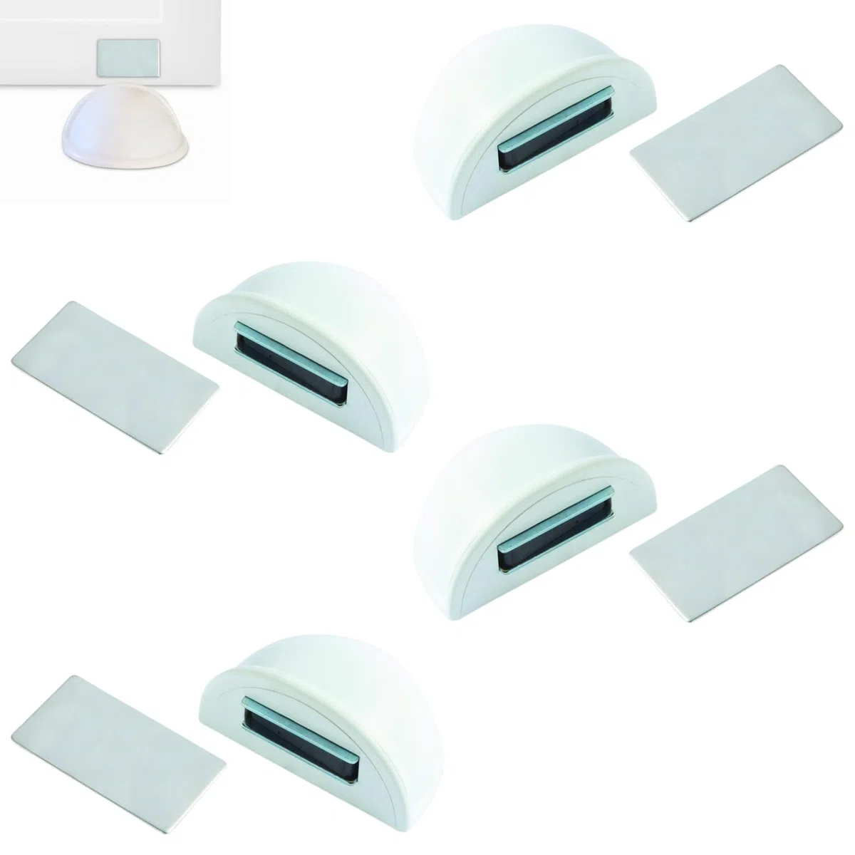 Fermaporta magnetico - Fermaporte da terra 4 pezzi - Fermoporta da pavimento adesivi - Blocca porta da pavimento bianco - Paracolpi porta
