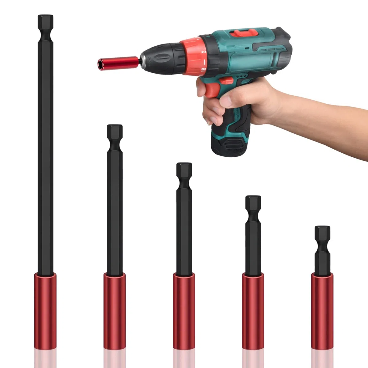 5 Pezzi di Prolunga Magnetica per Punte, Porta Punte Lungo 50/60/100/150/300 MM, Albero Esagonale da 1/4 di Pollice, per Trapani E Cacciaviti